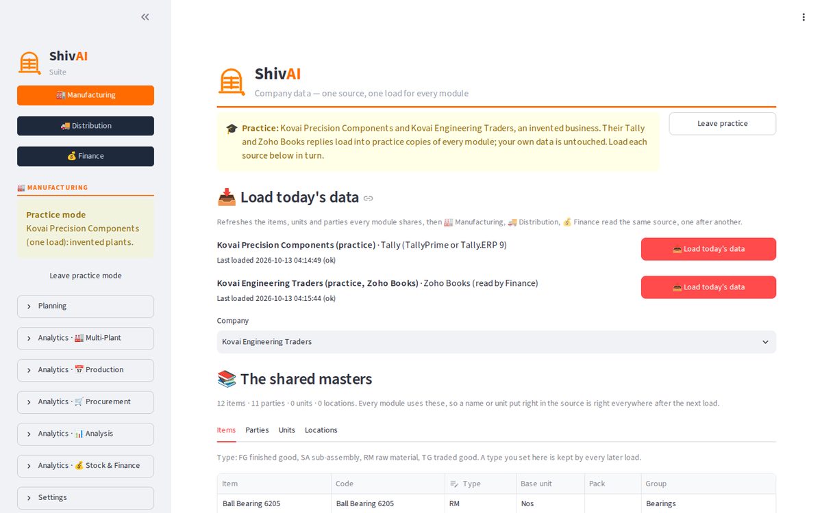 Company data — one load from Tally refreshes the shared masters